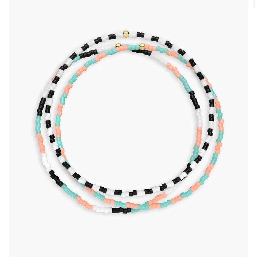 GORJANA Gigi Striped Palm Desert Glass Beaded Bracelets Set of 3 Pink Aqua Black